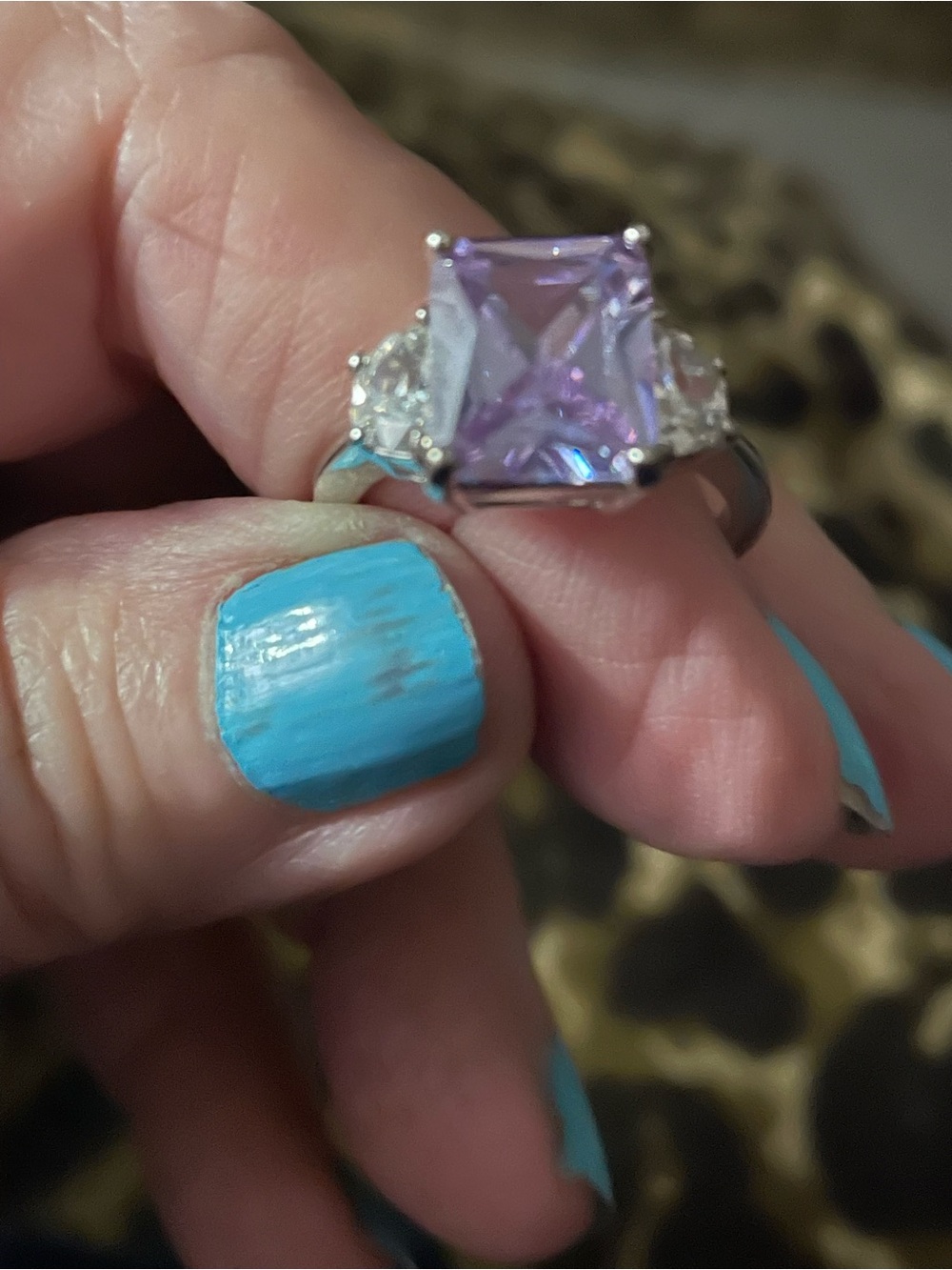 Silver Lavender amethyst  Square-Cut Cocktail Ring Sz 9